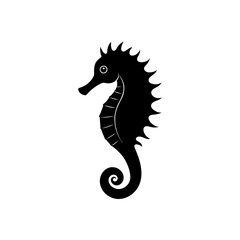 Silhouette of a black seahorse on transparent background