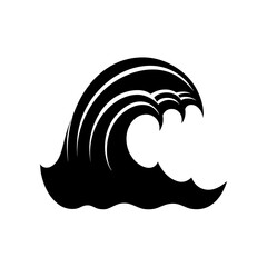 Stylized black and white wave on transparent background silhouette