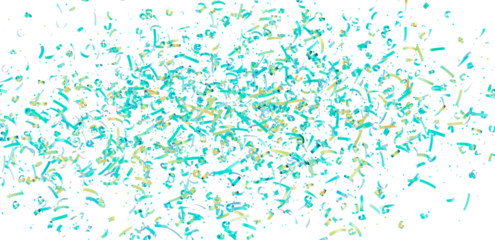 Beautiful image of teal and gold confetti falling on white background. Perfect for celebrations, parties, and festive designs.