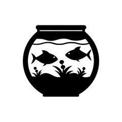 Fishbowl with two fish inside on transparent background silhouette