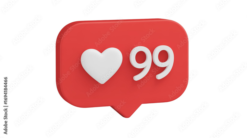 Fototapete a 3d rendering of a social media notification icon with a red rounded rectangular shape. isolated on