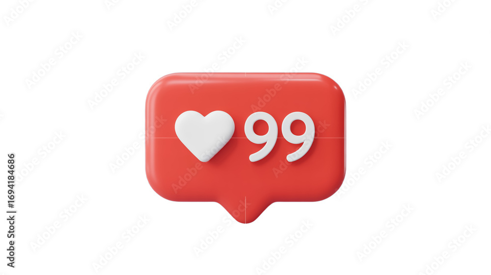 Fototapete a 3d rendering of a social media notification icon with a red rounded rectangular shape. isolated on