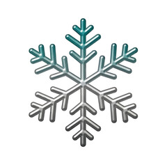A stylized, teal and silver snowflake design, digitally rendered with a three-dimensional effect.