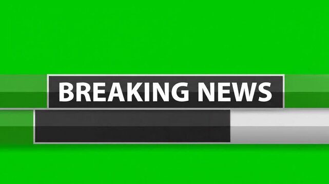 Green screen background featuring breaking news for broadcast and media production with editable graphics elements