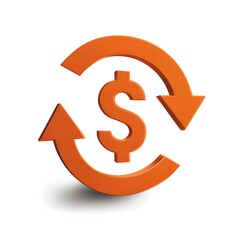Obraz premium Of orange dollar sign with circular arrows indicating money exchange isolated on white background