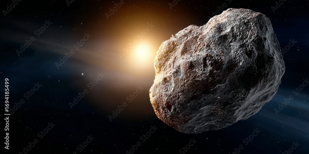 Canvas Prints incredible asteroid encounter massive rock orbiting a distant star in the dark cosmos of space
