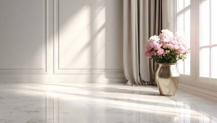 Elegant room with pink flowers