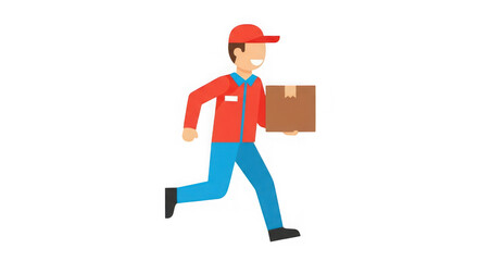 Dynamic courier delivering package with speed and efficiency for e-commerce and logistics transparent background