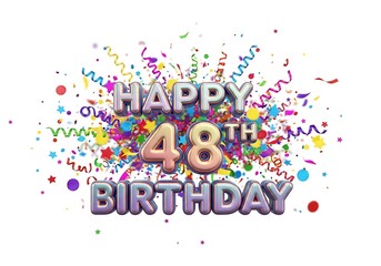 Festive Happy 48th Birthday text with confetti