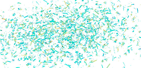 Festive teal and gold confetti falling on white background. Perfect for party invitations, banners, and celebrations.