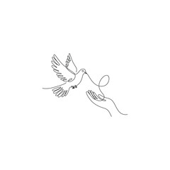 Fototapeta premium Minimalist Line Art Depicting a Dove Delivering a Message to a Hand Symbolic of Peace and Hope