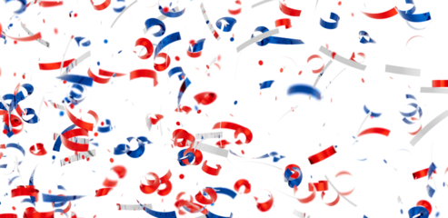 Festive backdrop of red, white, and blue confetti. Perfect for celebrations, holidays, and patriotic themes.