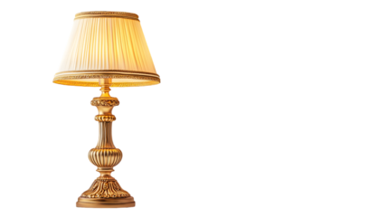 Elegant golden table lamps with classic ornate design and warm lighting isolated on a transparent background