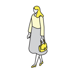 黄色いバッグを持つ女性の立ち絵イラスト