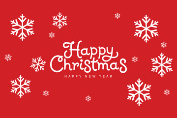 Festive red background with white snowflakes and centered text 