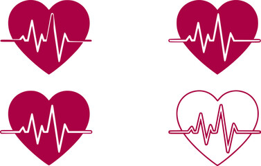 Heartbeat icon vector set in black flat and line stroke style
