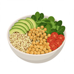 Healthy Vegan Bowl with Avocado Chickpeas Quinoa Tomatoes and Spinach