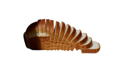 A photorealistic 3D render of sliced white bread on a transparent background.  