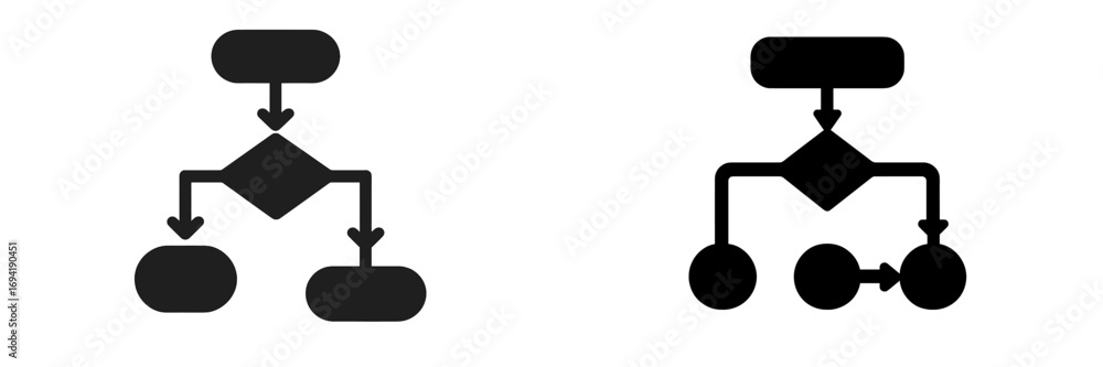 Poster comparing two flowchart designs illustrating process mappings in black and white
