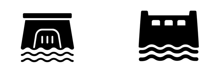 Water structures illustrating dike and dam designs reflecting flood control measures in a minimalist style