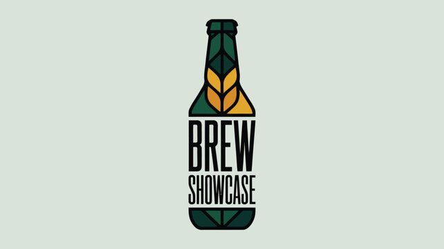 A stylized brew showcase logo featuring a beer bottle with wheat design on a light background artfully made