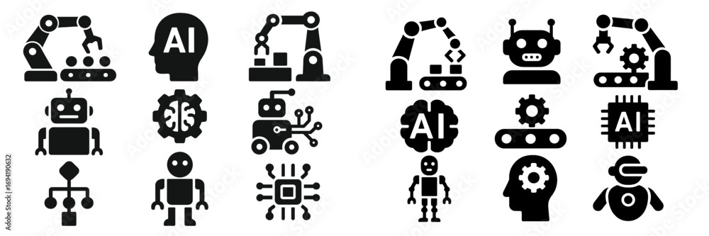 Poster incorporating artificial intelligence and robotics symbols in design for modern technology applicati