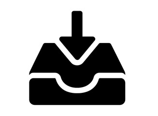 Black icon of a downward arrow entering an envelope representing email communication and file transfer