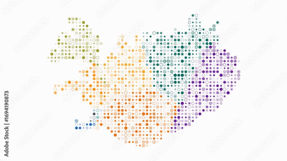Poster iceland map animation. shape of the country with pulsating colored dots. small size circle blocks. d