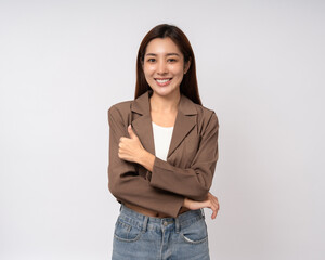 Attractive Young asian business fashion stylish woman smiling to camera standing pose on isolated...