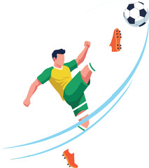 Soccer player powerfully kicks a ball during an exciting sports match with dynamic energy and motion