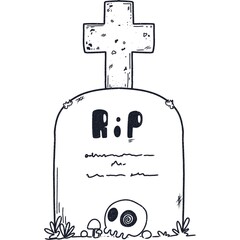  Cute Halloween tombstone doodle with cartoon line art style.