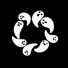 Simple ghost set. Halloween scary ghost card in cute style. Doodle funny smiling samhain ghosts set on white background. Trick or treat stock cartoon image isolated.