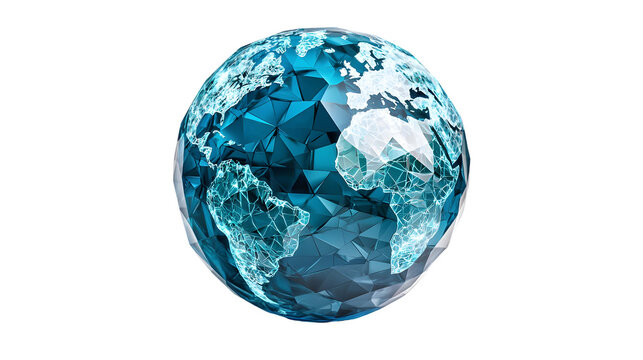 Faceted crystal globe representing the interconnectivity and diversity isolated on a transparent background