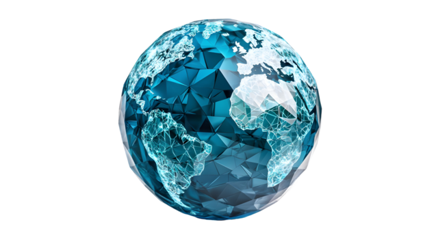 Faceted crystal globe representing the interconnectivity and diversity isolated on a transparent background