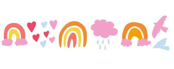 Boho rainbow arch, organic nursery and baby room. Abstract minimalist arch. Stock modern trendy hand drawn flat illustration isolated on white background.