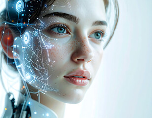 Close Up Portrait of Woman with Futuristic Cybernetic Face Design