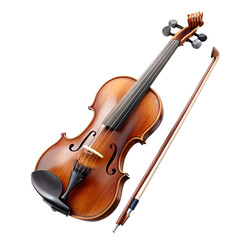Fototapeta premium Acoustic violin and bow isolated on transparent background, a classic string instrument for music and performance