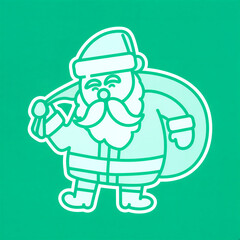 Cool Ocean Blue and Green Santa Claus with Gift Bag Illustration