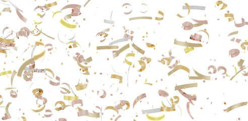 Gold and blush confetti falling on white background. Perfect for celebrations, parties, and festive designs.
