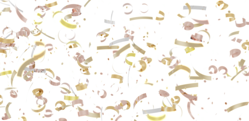 Gold and blush confetti falling on white background. Perfect for celebrations, parties, and festive designs.