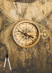 Fototapeta premium old compass on old map