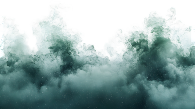 Fantastic green smoke background. Magic green smoke isolated on a transparent background