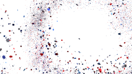 festive pattern with flying, falling red, blue, white stars in colors of the United States' flag