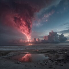 Dramatic sunset storm over a salt flat