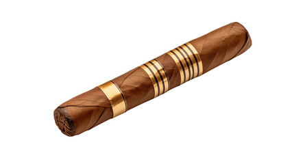 A close up shot of a brown cigar with gold bands on a black background in a studio setting style shot
