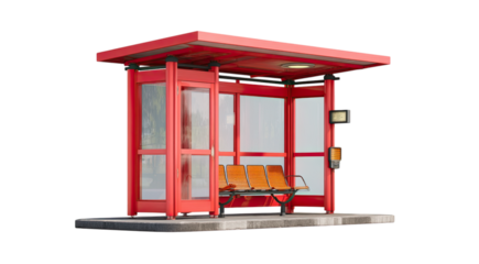 Modern Red Bus Stop Shelter Isolated on Black Background