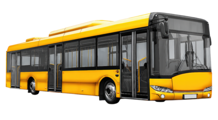 Bright yellow modern city bus for public transportation isolated.