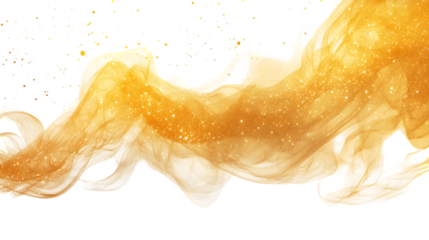 Fantastic yellow smoke background. Magic yellow smoke with glitter isolated on a transparent background