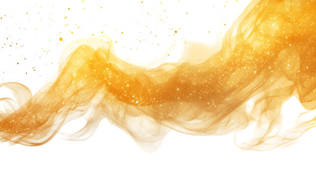 Fantastic yellow smoke background. Magic yellow smoke with glitter isolated on a transparent background