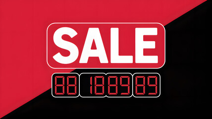 Countdown Timer with SALE Text in Bold Digital Clock Style, Red and Black Urgent Design